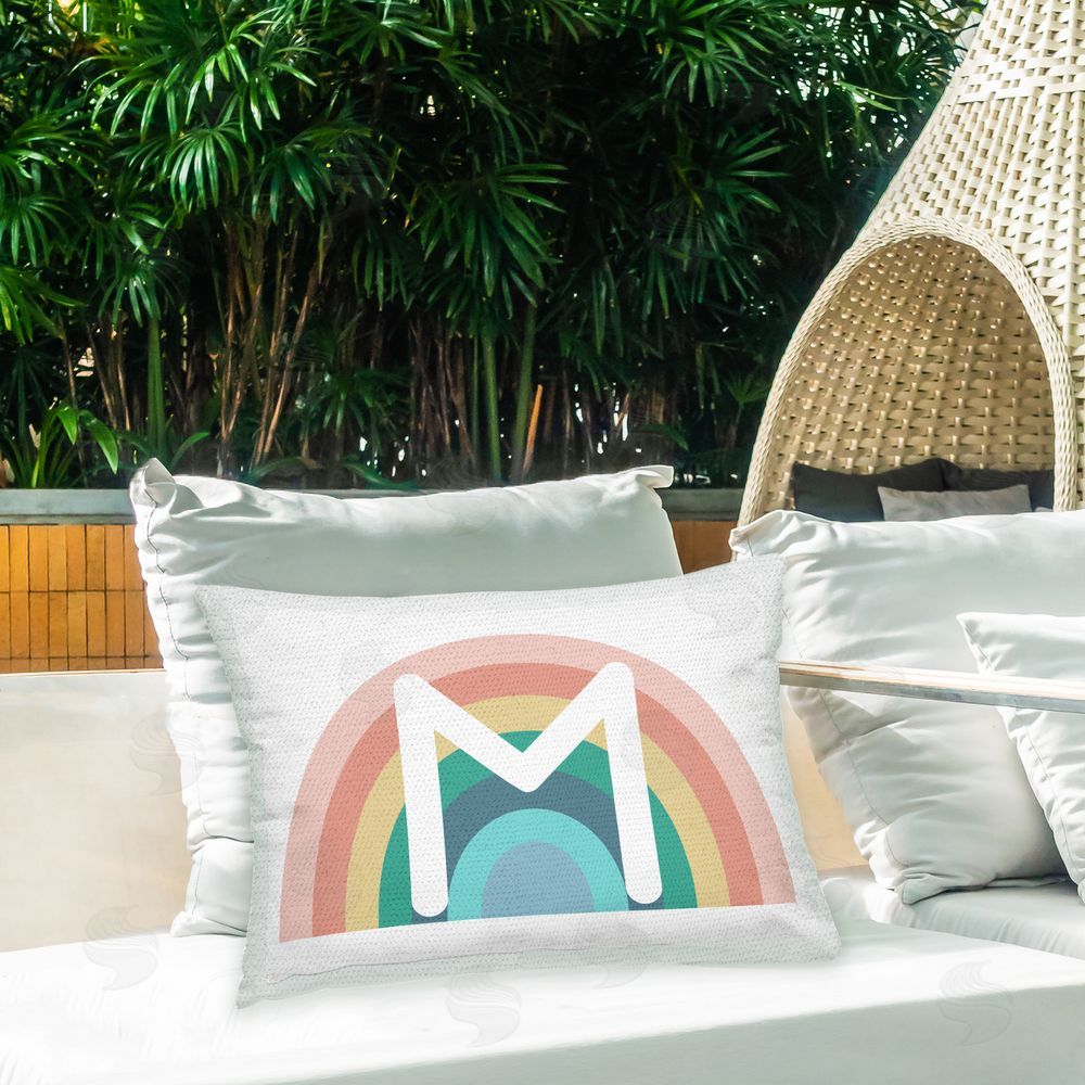 Daphne Polselli Rainbow Initial M Outdoor Quick-Dry Polyester Printed Throw Pillow in Back Yard