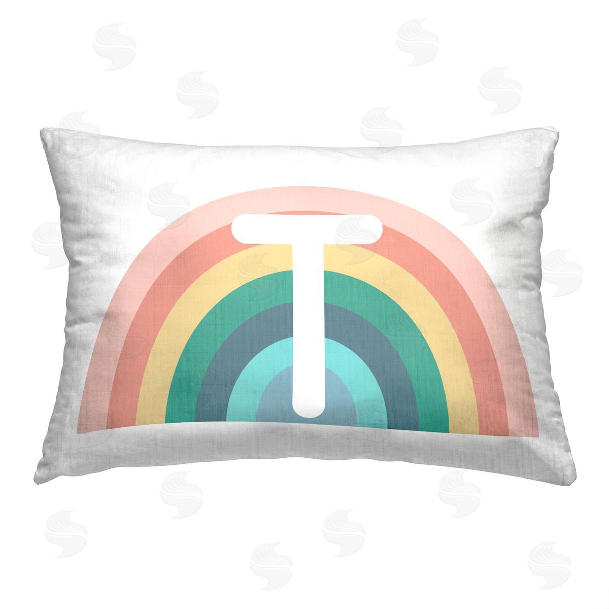 Daphne Polselli Rainbow Initial T Printed Plush Polyester Throw Pillow