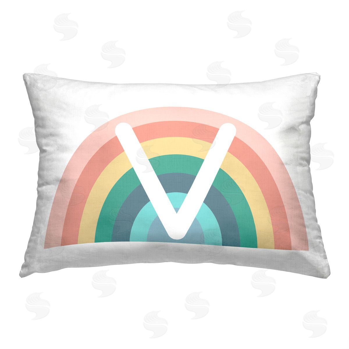 Daphne Polselli Rainbow Initial V Printed Plush Polyester Throw Pillow