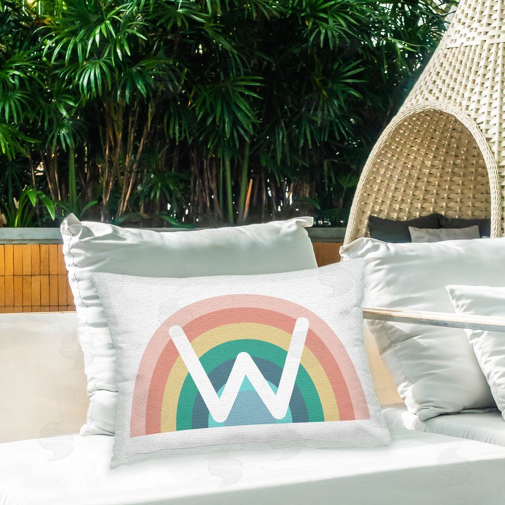 Daphne Polselli Rainbow Initial W Outdoor Quick-Dry Polyester Printed Throw Pillow in Back Yard