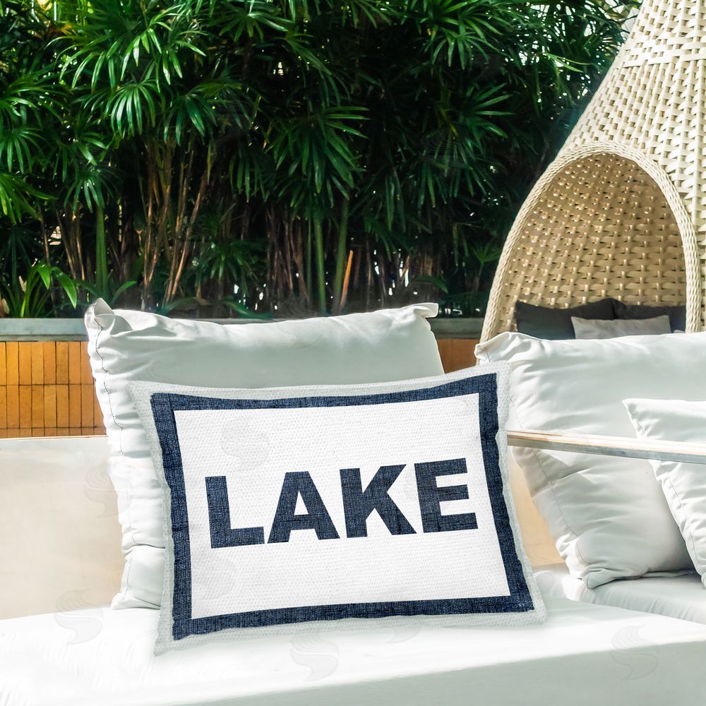 Stupell Studio Blue Lake Phrase Outdoor Quick-Dry Polyester Printed Throw Pillow in Back Yard