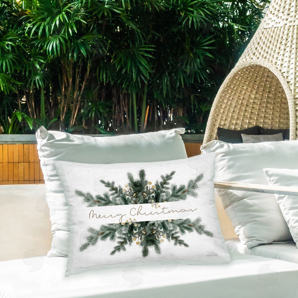 Susan Ball Christmas Pine Sprigs Outdoor Quick-Dry Polyester Printed Throw Pillow in Back Yard