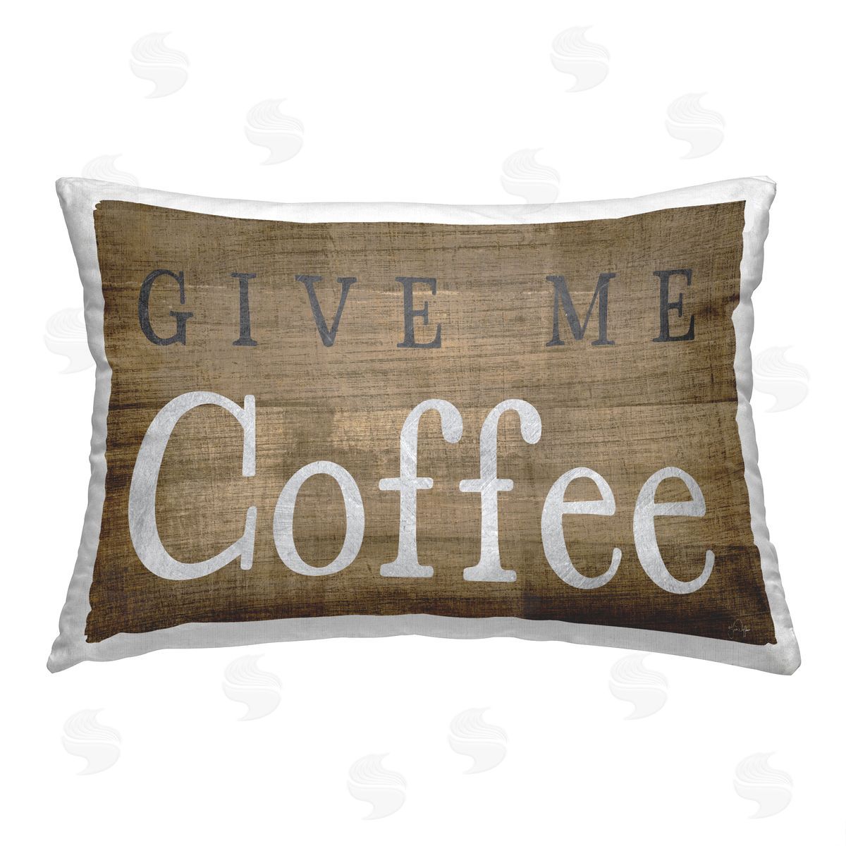Yass Naffas Designs Rustic Give Me Coffee Printed Plush Polyester Throw Pillow