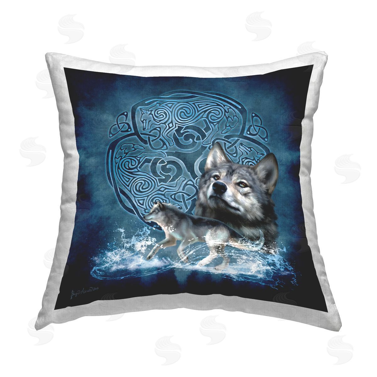 Brigid Ashwood Blue Celtic Wolf Printed Plush Polyester Throw Pillow