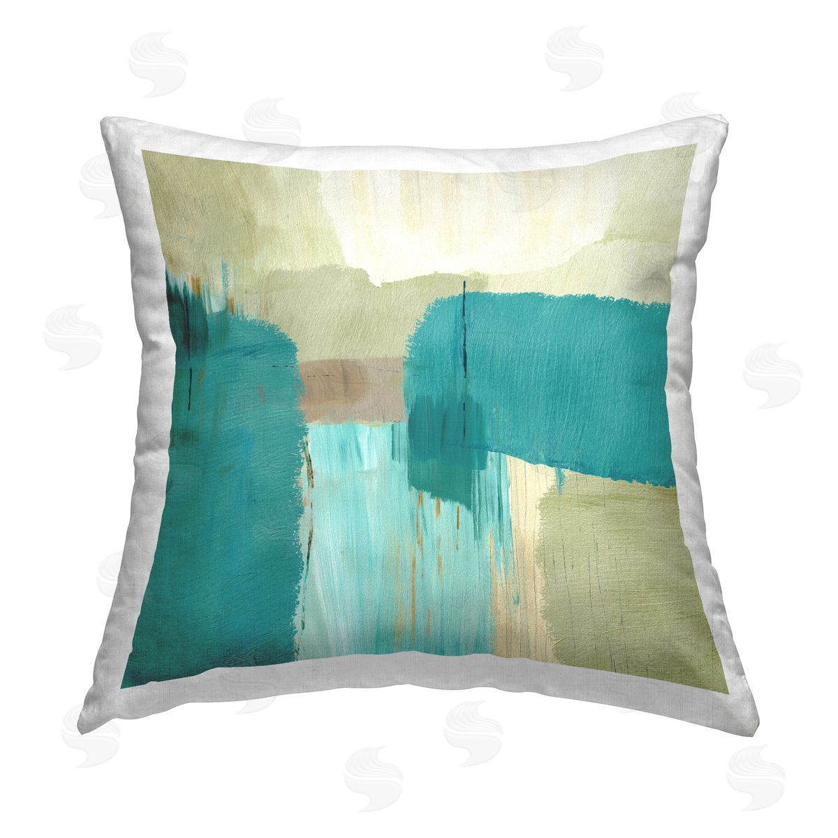 Flora Kouta Teal Shapes Abstraction Printed Plush Polyester Throw Pillow