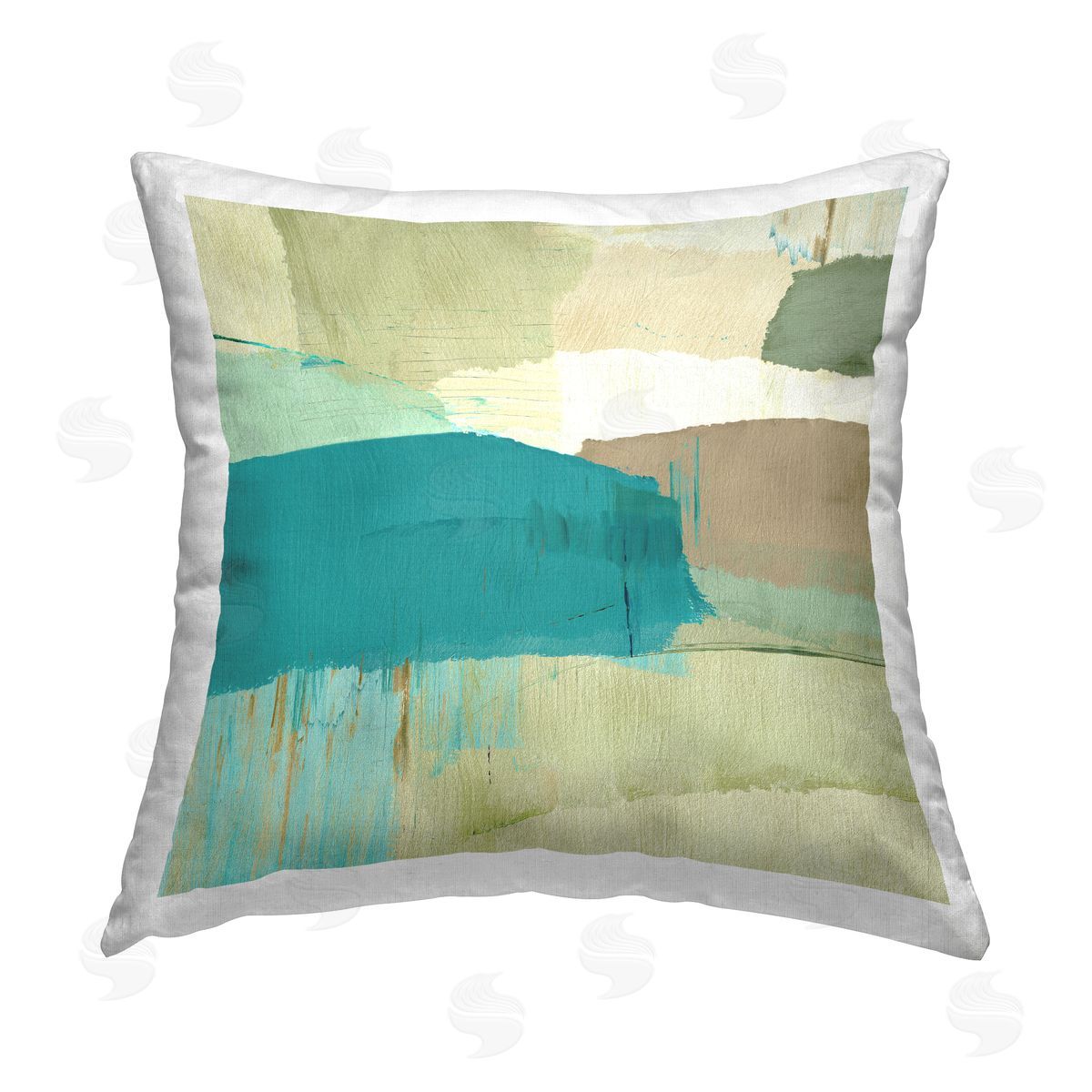 Flora Kouta Teal & Beige Abstract Printed Plush Polyester Throw Pillow