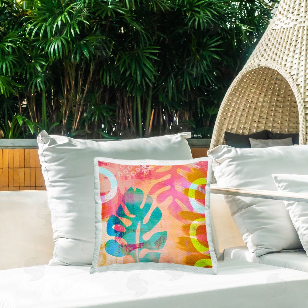 Andrea Haase Tropical Leaf Shapes Outdoor Quick-Dry Polyester Printed Throw Pillow in Back Yard