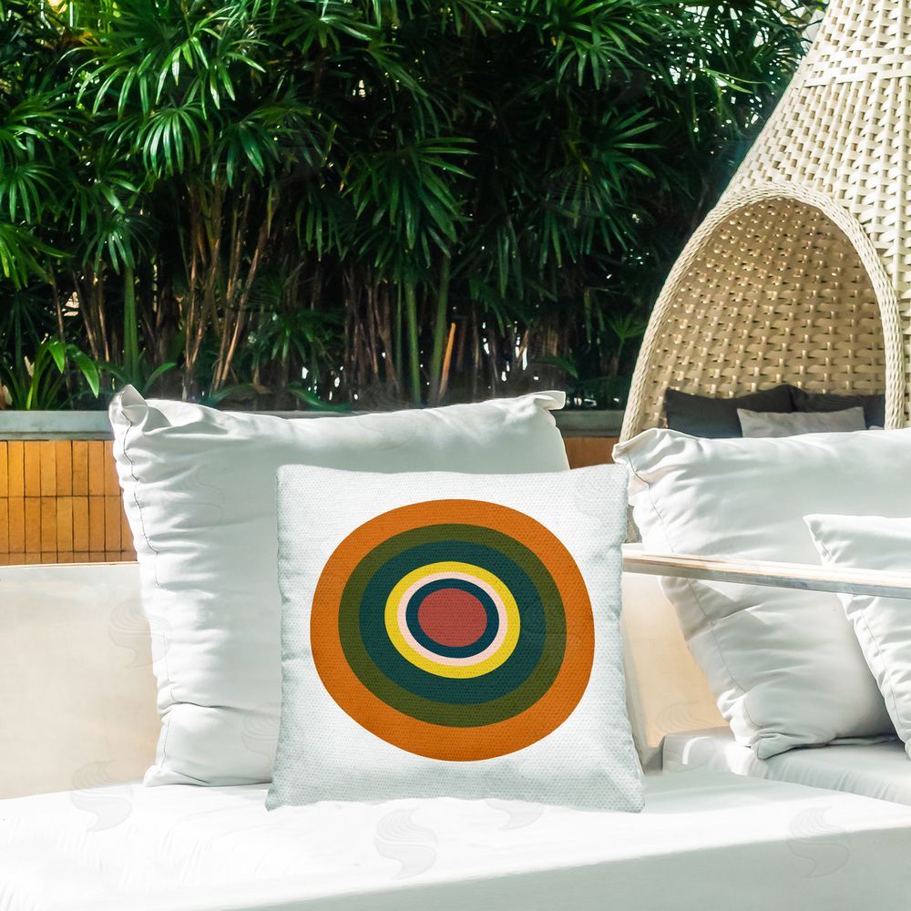 Jim Schlotzhauer Earthy Circle Shape Outdoor Quick-Dry Polyester Printed Throw Pillow in Back Yard