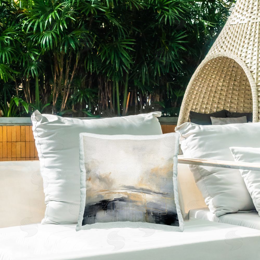 Irena Orlov Abstract Grey Landscape Outdoor Quick-Dry Polyester Printed Throw Pillow in Back Yard