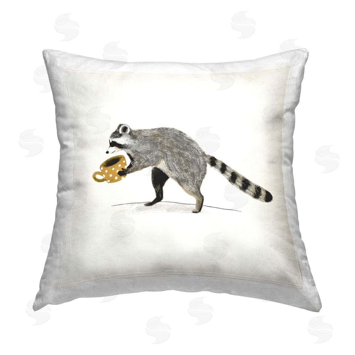 Victoria Barnes Raccoon & Coffee Mug Printed Plush Polyester Throw Pillow