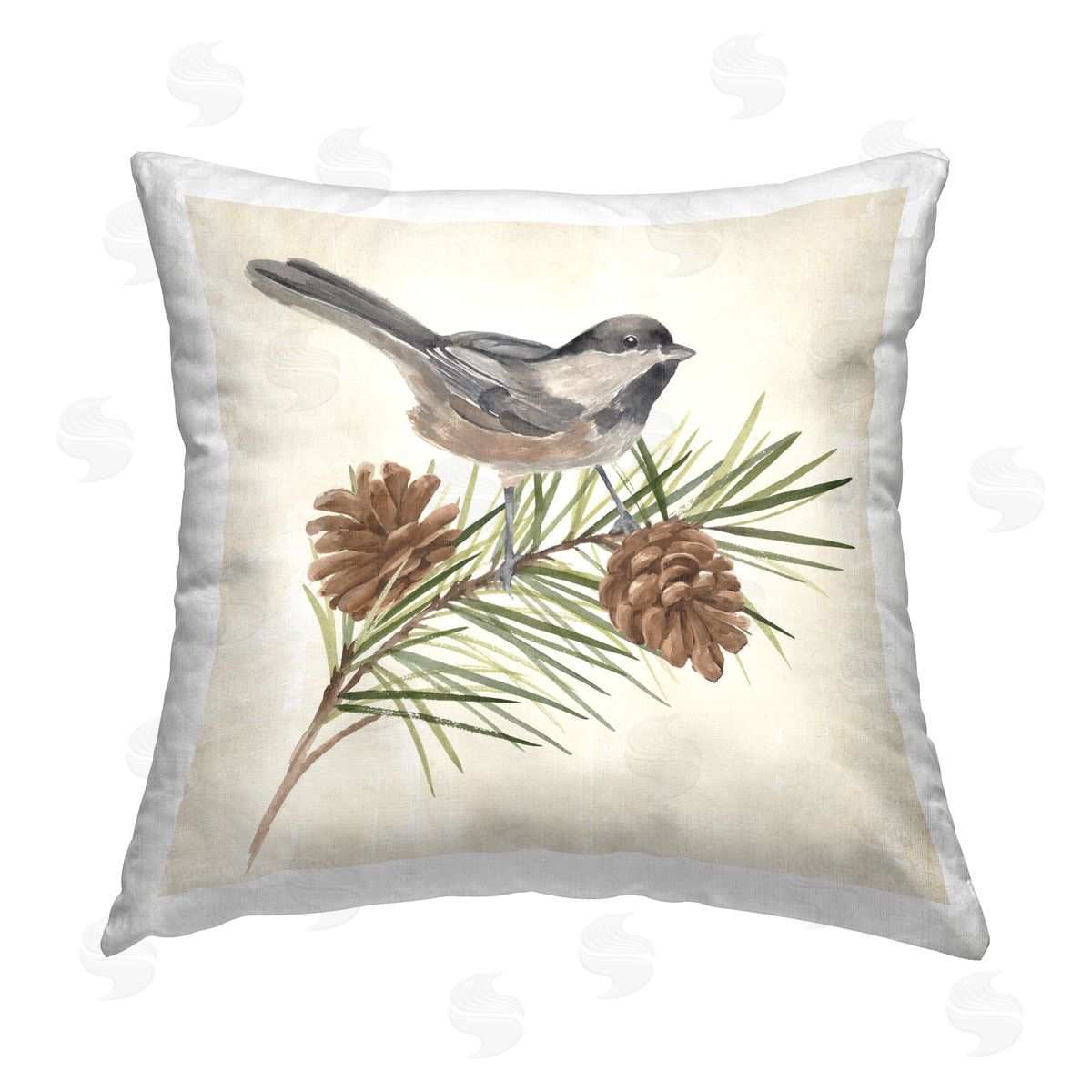Annie Warren Bird & Pine Sprig Printed Plush Polyester Throw Pillow