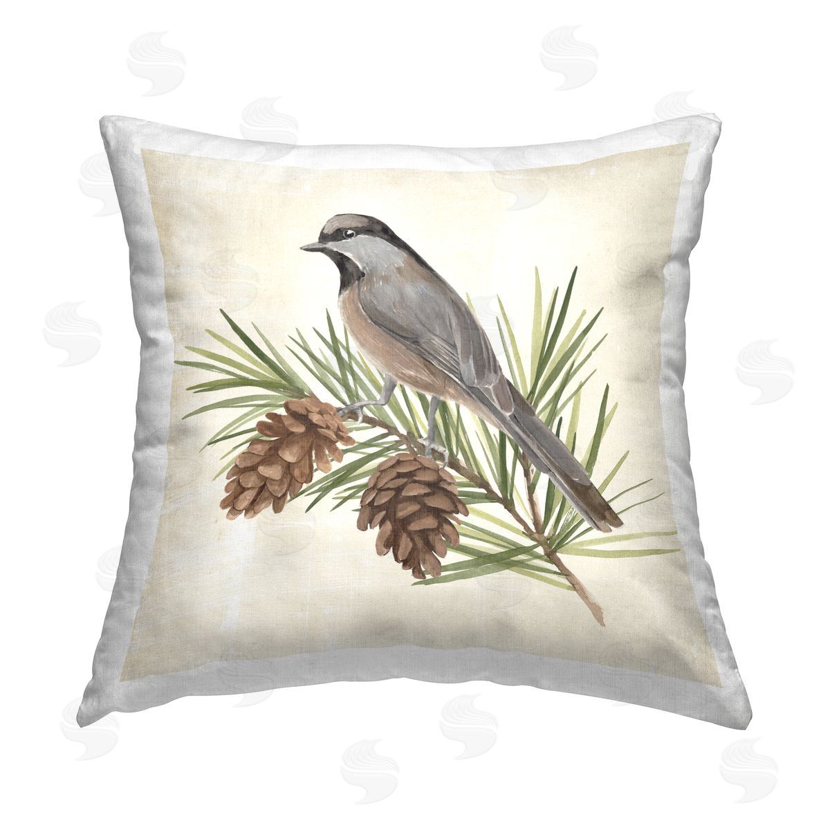 Annie Warren Bird with Pinecones Printed Plush Polyester Throw Pillow