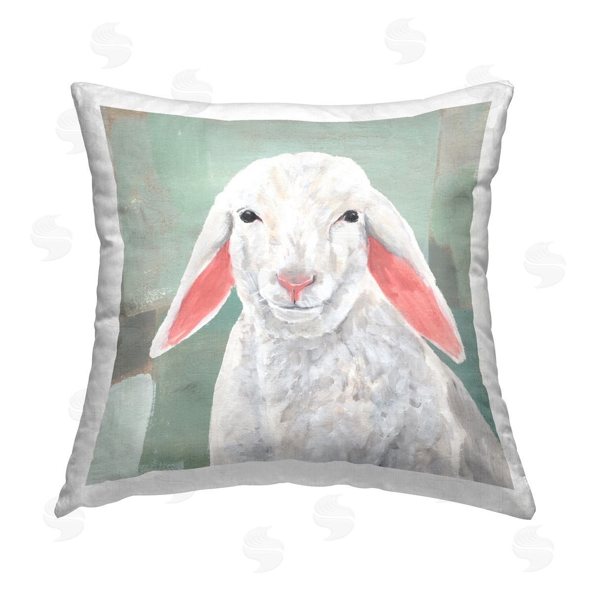 Annie Warren White Farmhouse Sheep Printed Plush Polyester Throw Pillow