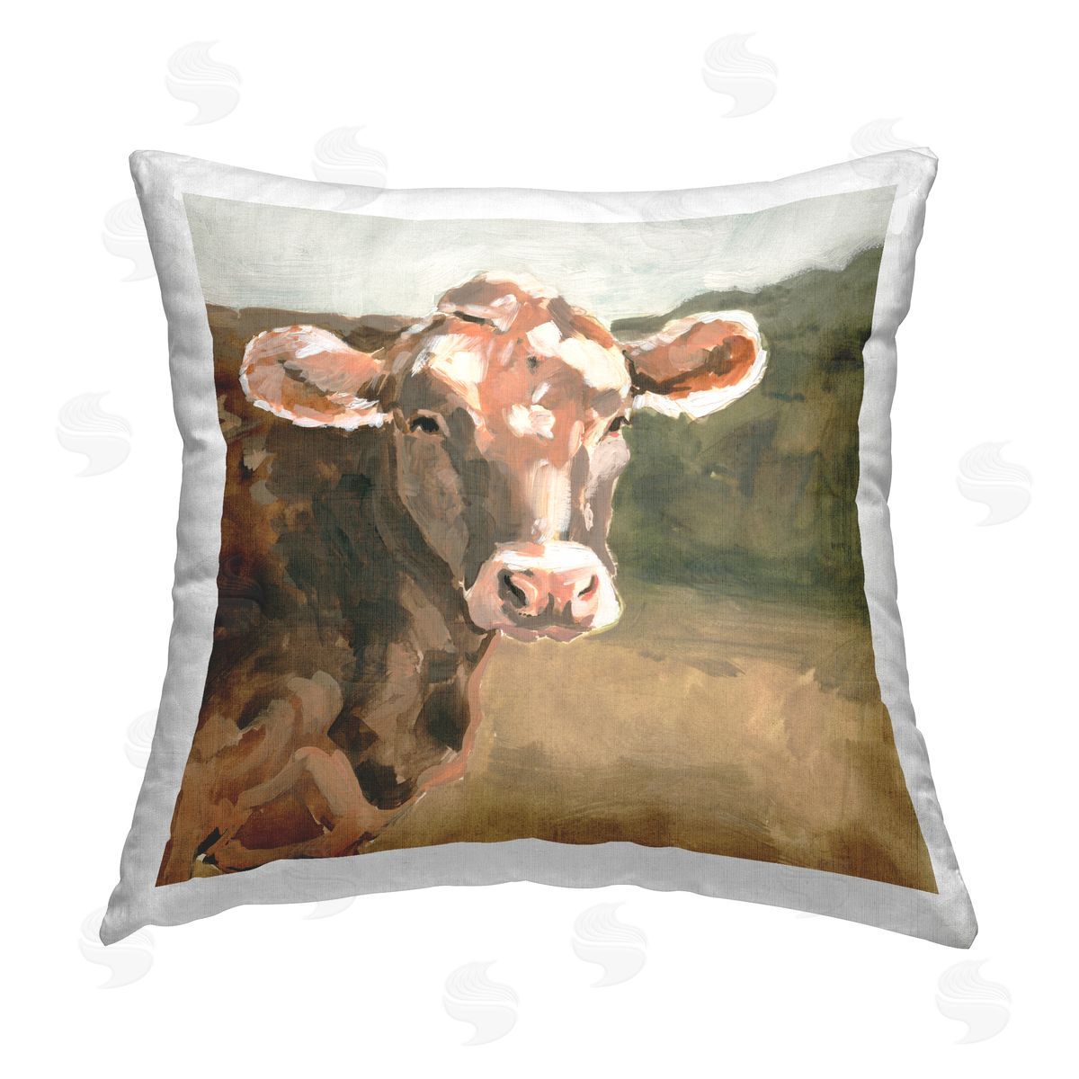 Victoria Barnes Traditional Cow Portrait Printed Plush Polyester Throw Pillow