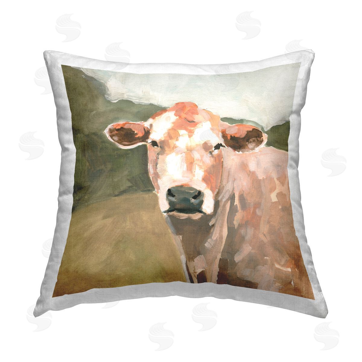 Victoria Barnes Farmhouse Cattle Face Printed Plush Polyester Throw Pillow