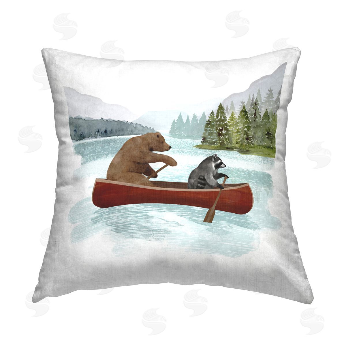 Victoria Barnes Animals with Canoe Printed Plush Polyester Throw Pillow