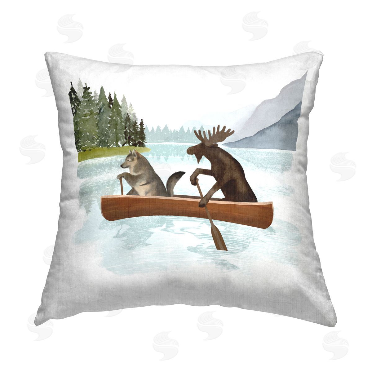 Victoria Barnes Woodland Animals Lake Printed Plush Polyester Throw Pillow