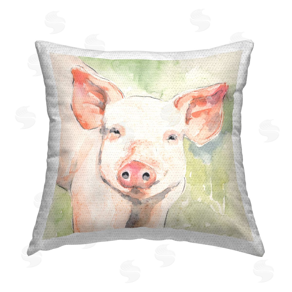 Victoria Barnes Pink Pig on Green Outdoor Quick-Dry Polyester Printed Throw Pillow