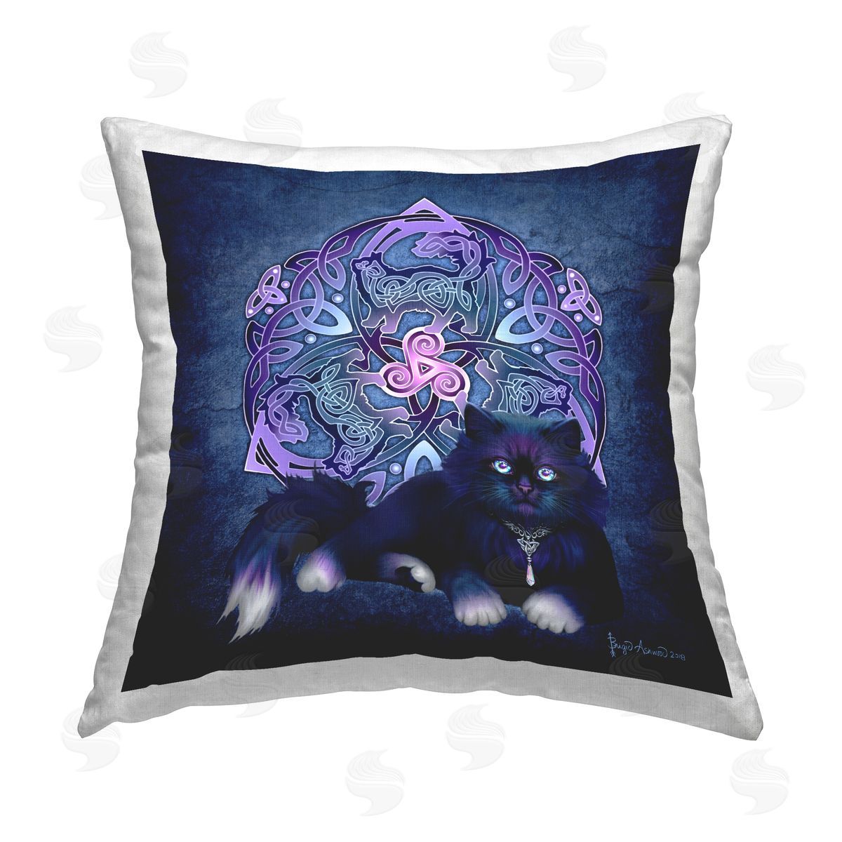 Brigid Ashwood Fluffy Cat Celtic Knot Printed Plush Polyester Throw Pillow