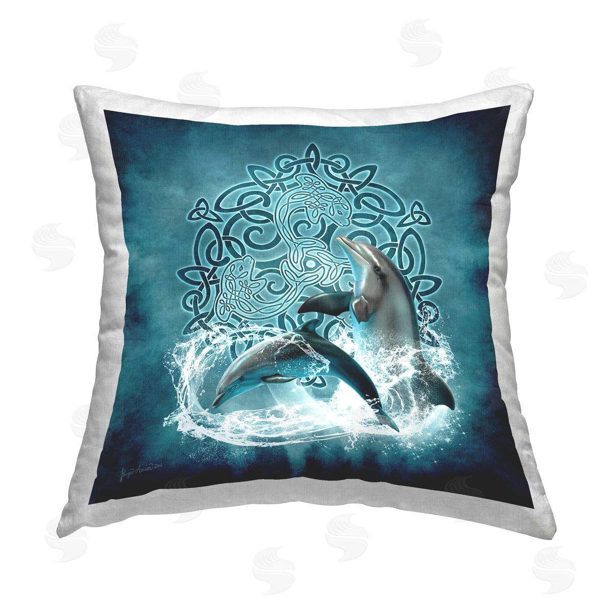 Brigid Ashwood Dolphins & Celtic Knot Printed Plush Polyester Throw Pillow
