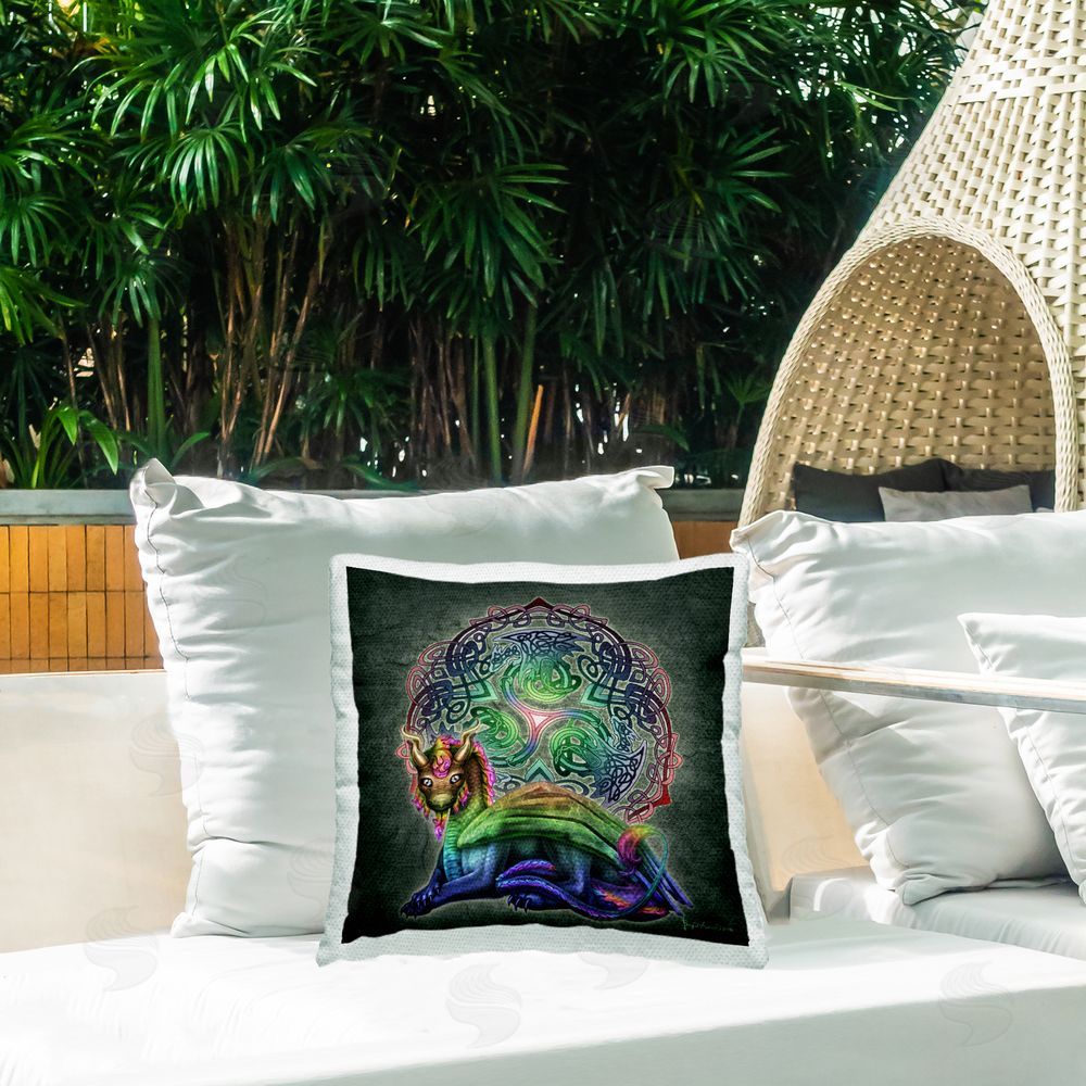 Brigid Ashwood Dragon Celtic Knot Outdoor Quick-Dry Polyester Printed Throw Pillow in Back Yard
