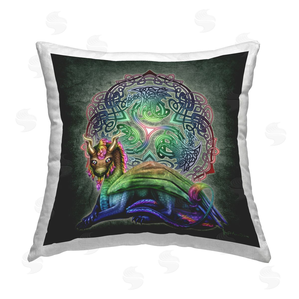 Brigid Ashwood Dragon Celtic Knot Printed Plush Polyester Throw Pillow
