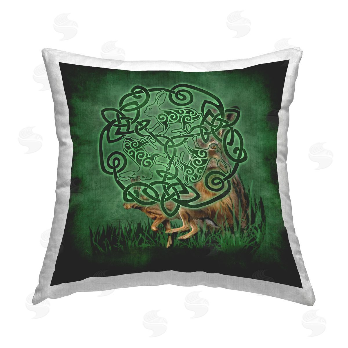 Brigid Ashwood Green Celtic Hare Printed Plush Polyester Throw Pillow