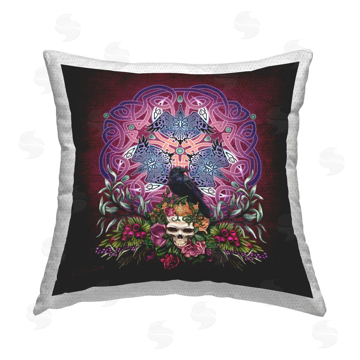 Brigid Ashwood Celtic Morrigans Raven Outdoor Quick-Dry Polyester Printed Throw Pillow