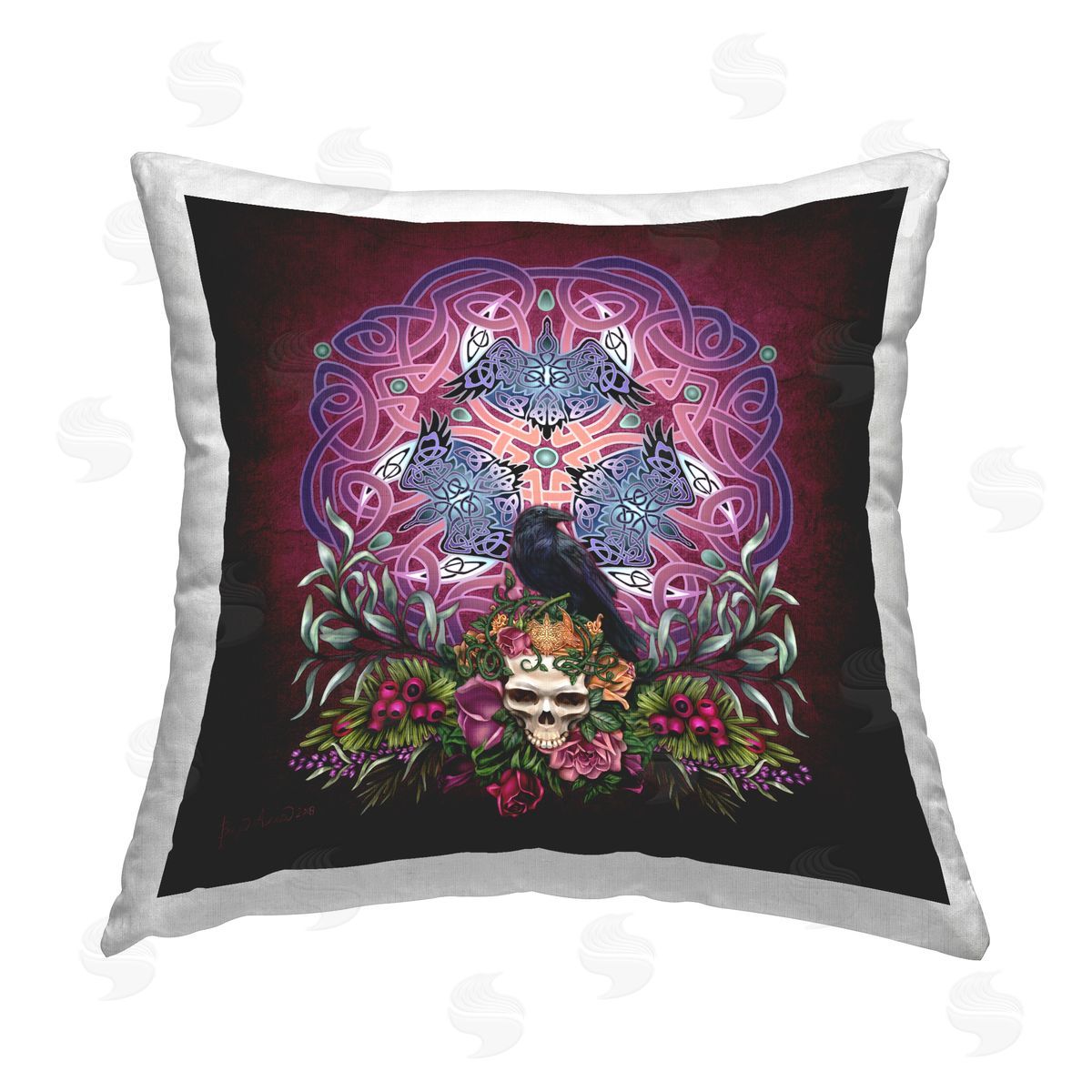 Brigid Ashwood Celtic Morrigans Raven Printed Plush Polyester Throw Pillow