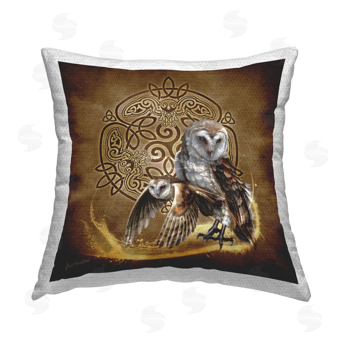 Brigid Ashwood Owls & Celtic Knot Outdoor Quick-Dry Polyester Printed Throw Pillow