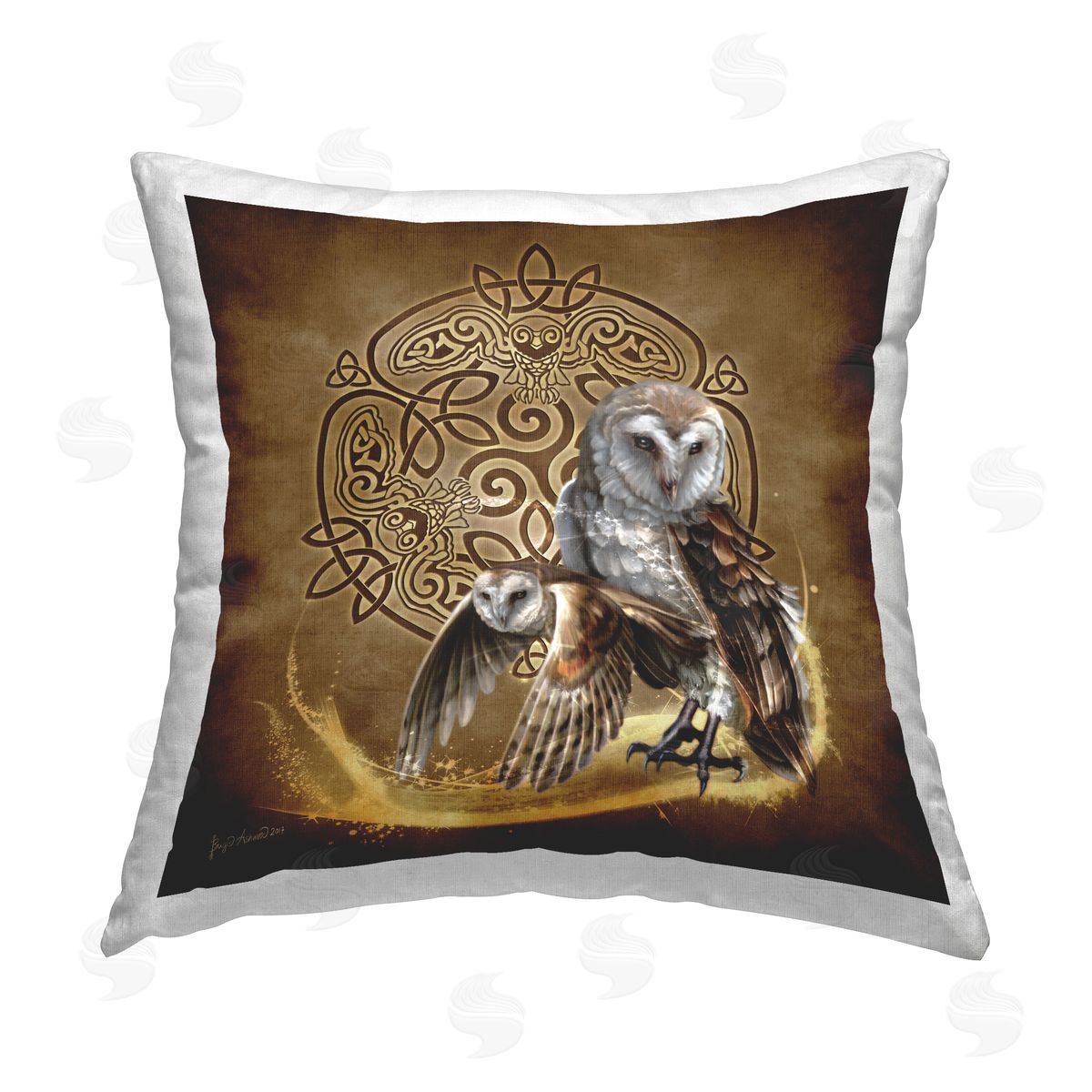 Brigid Ashwood Owls & Celtic Knot Printed Plush Polyester Throw Pillow