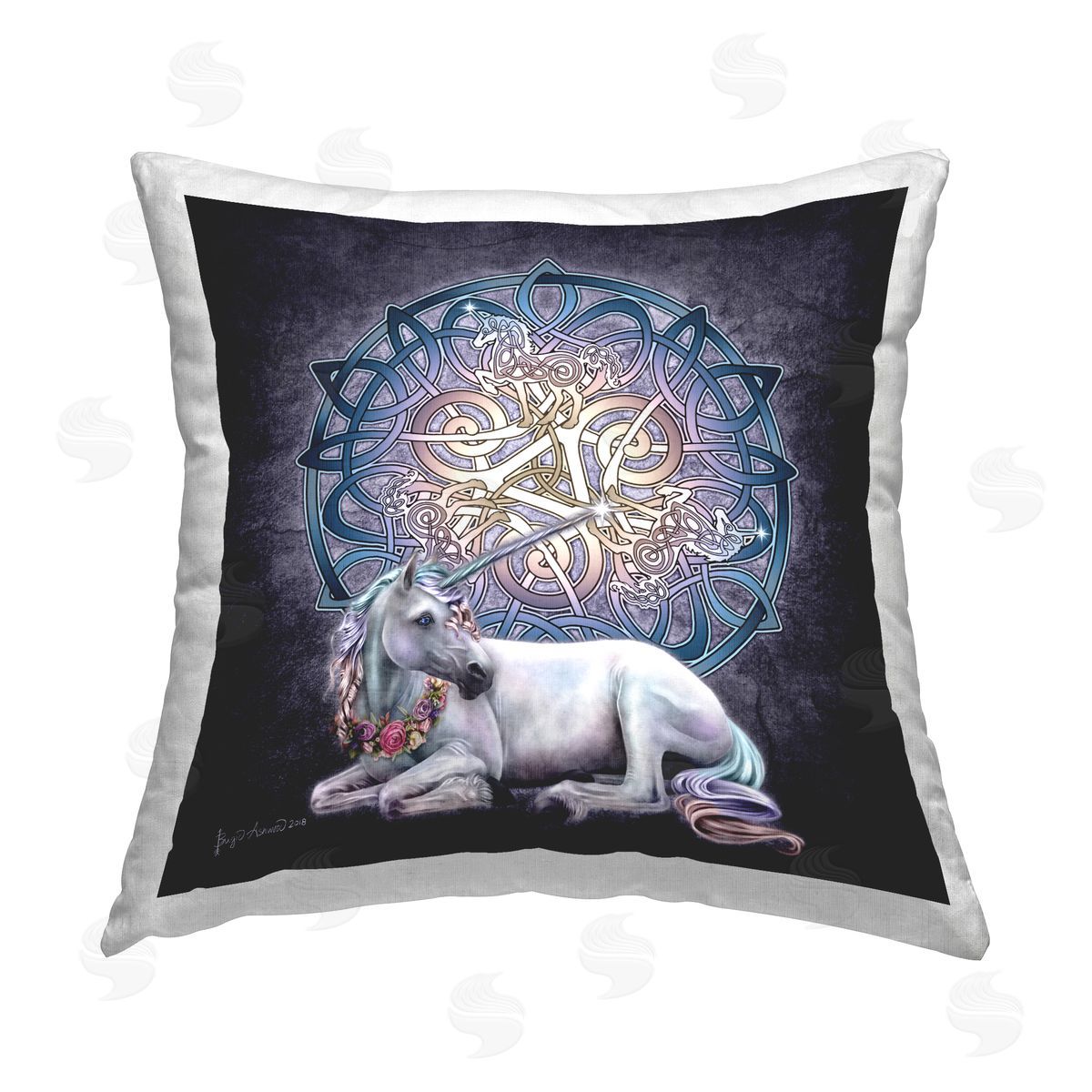 Brigid Ashwood Unicorn Celtic Knot Printed Plush Polyester Throw Pillow