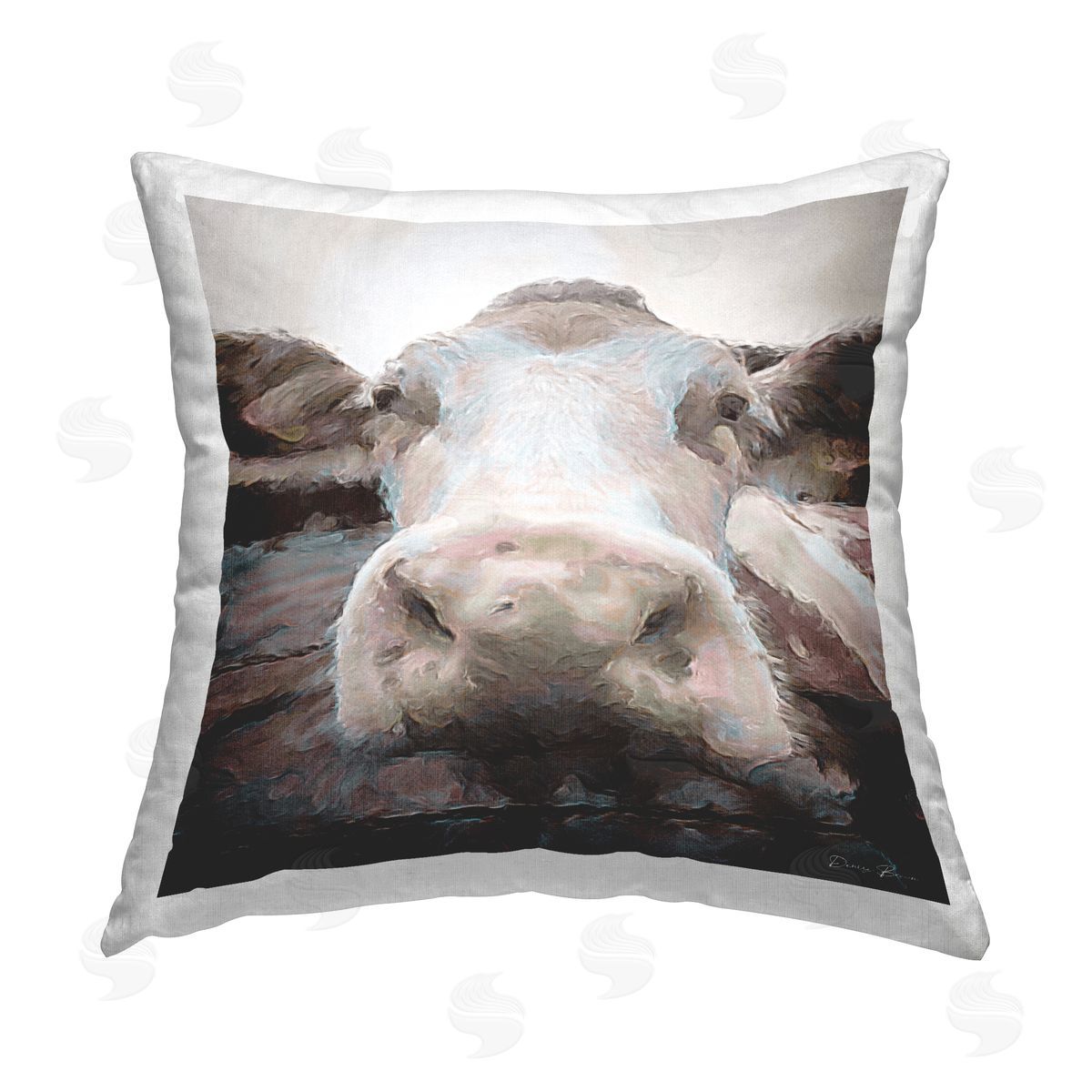 Denise Brown Cow Close Up Face Printed Plush Polyester Throw Pillow