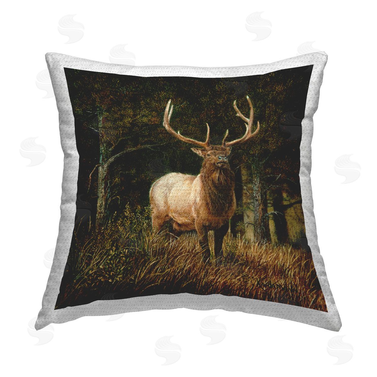 Karla Mann Woodland Elk Nature Outdoor Quick-Dry Polyester Printed Throw Pillow