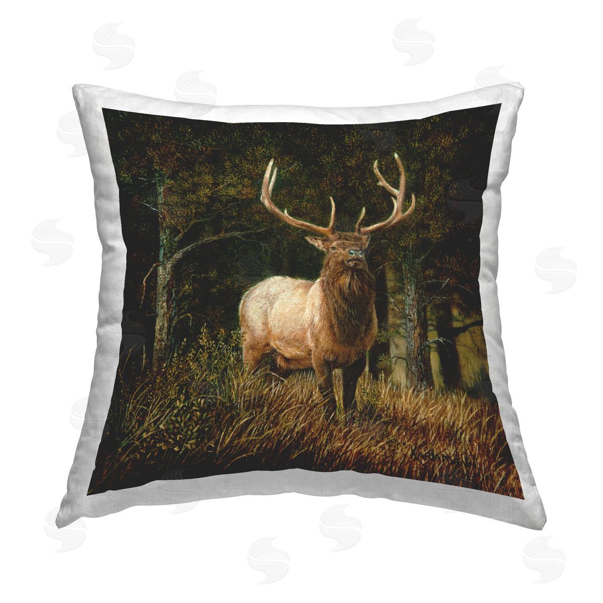 Karla Mann Woodland Elk Nature Printed Plush Polyester Throw Pillow