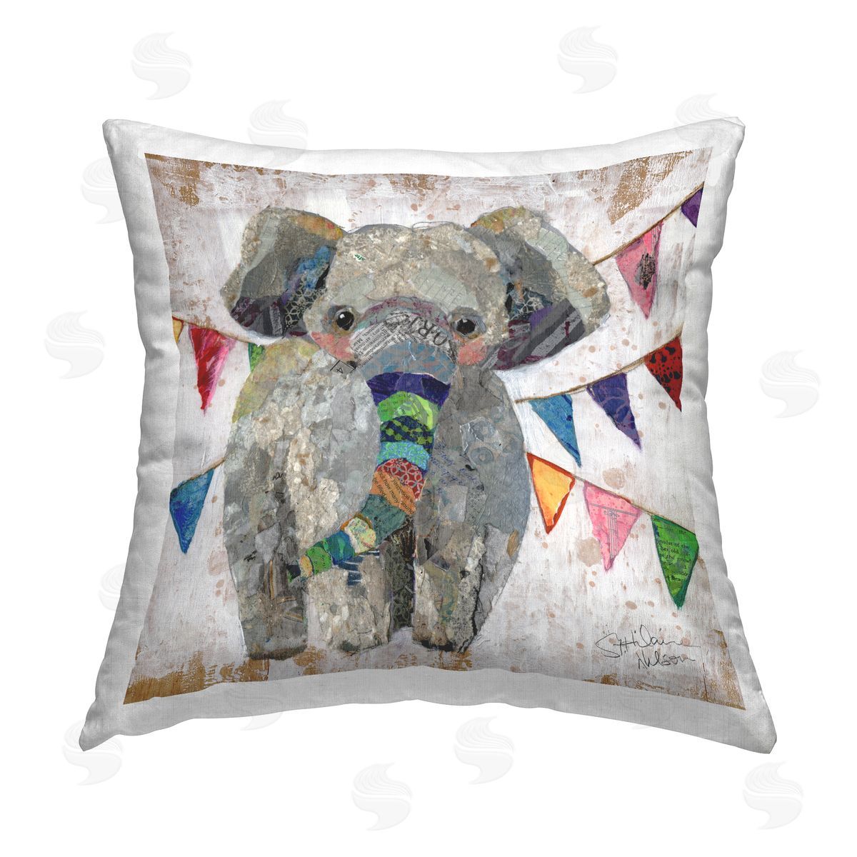 Elizabeth St. Hilaire Elephant & Garlands Printed Plush Polyester Throw Pillow