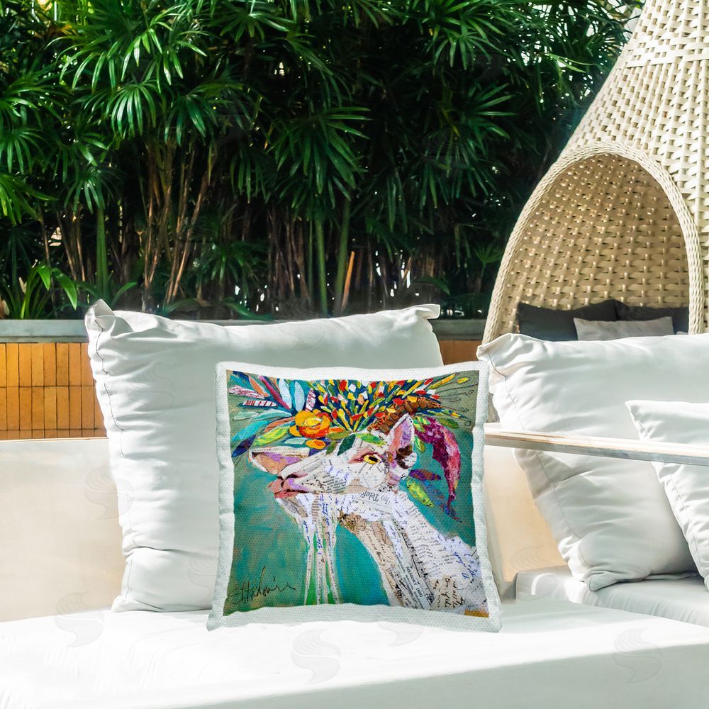 Elizabeth St. Hilaire Patterned Floral Goat Outdoor Quick-Dry Polyester Printed Throw Pillow in Back Yard
