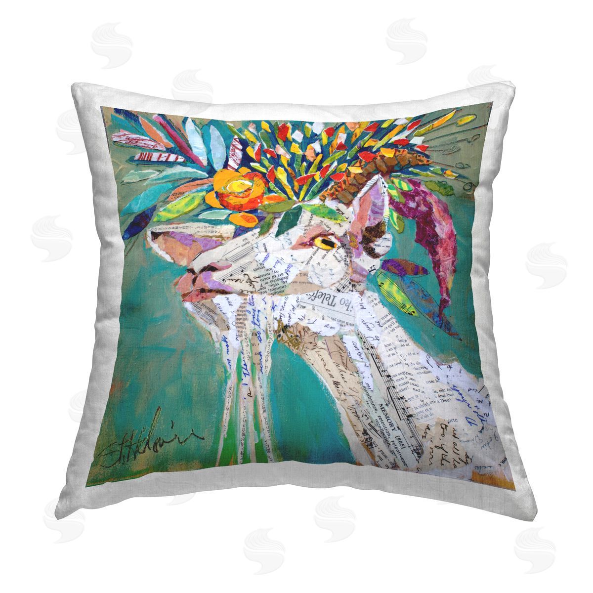 Elizabeth St. Hilaire Patterned Floral Goat Printed Plush Polyester Throw Pillow