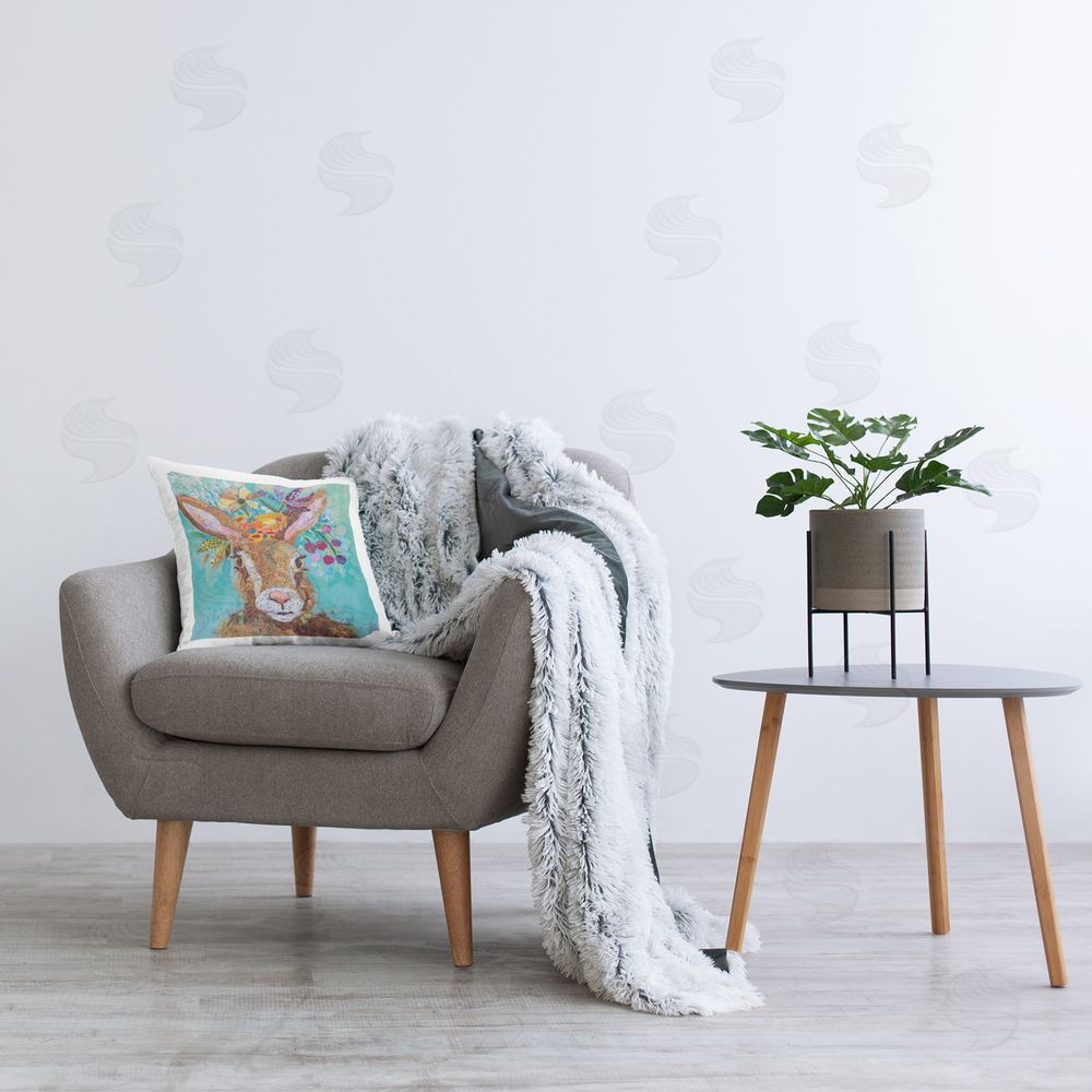Elizabeth St. Hilaire Flower Bouquet Rabbit Printed Plush Polyester Throw Pillow On Chair