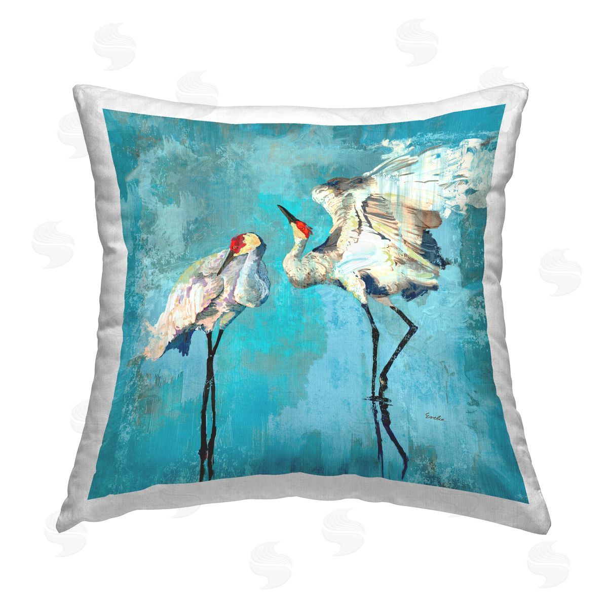Evelia Designs Abstract Blue Cranes Printed Plush Polyester Throw Pillow