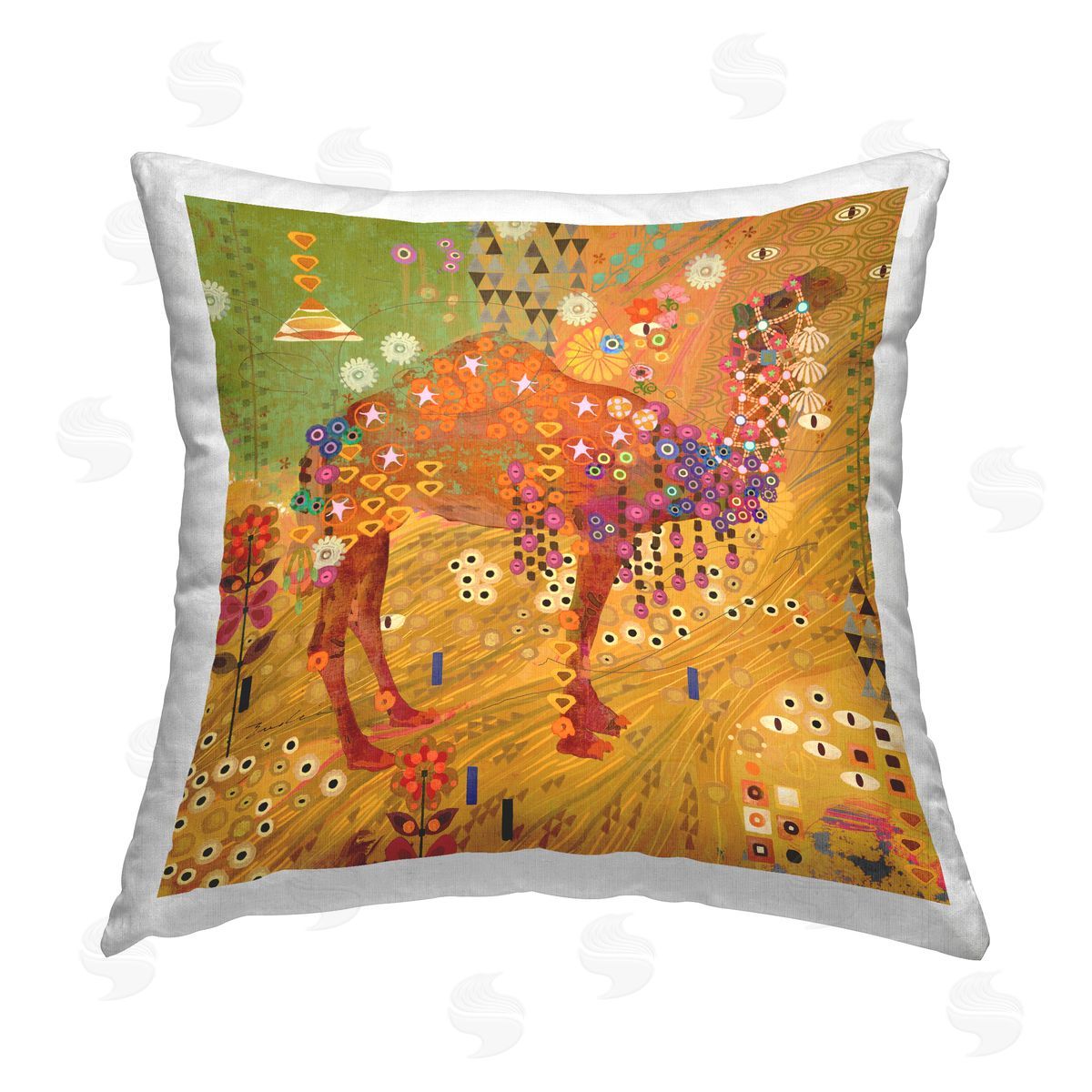 Evelia Designs Mosaic Patterned Camel Printed Plush Polyester Throw Pillow
