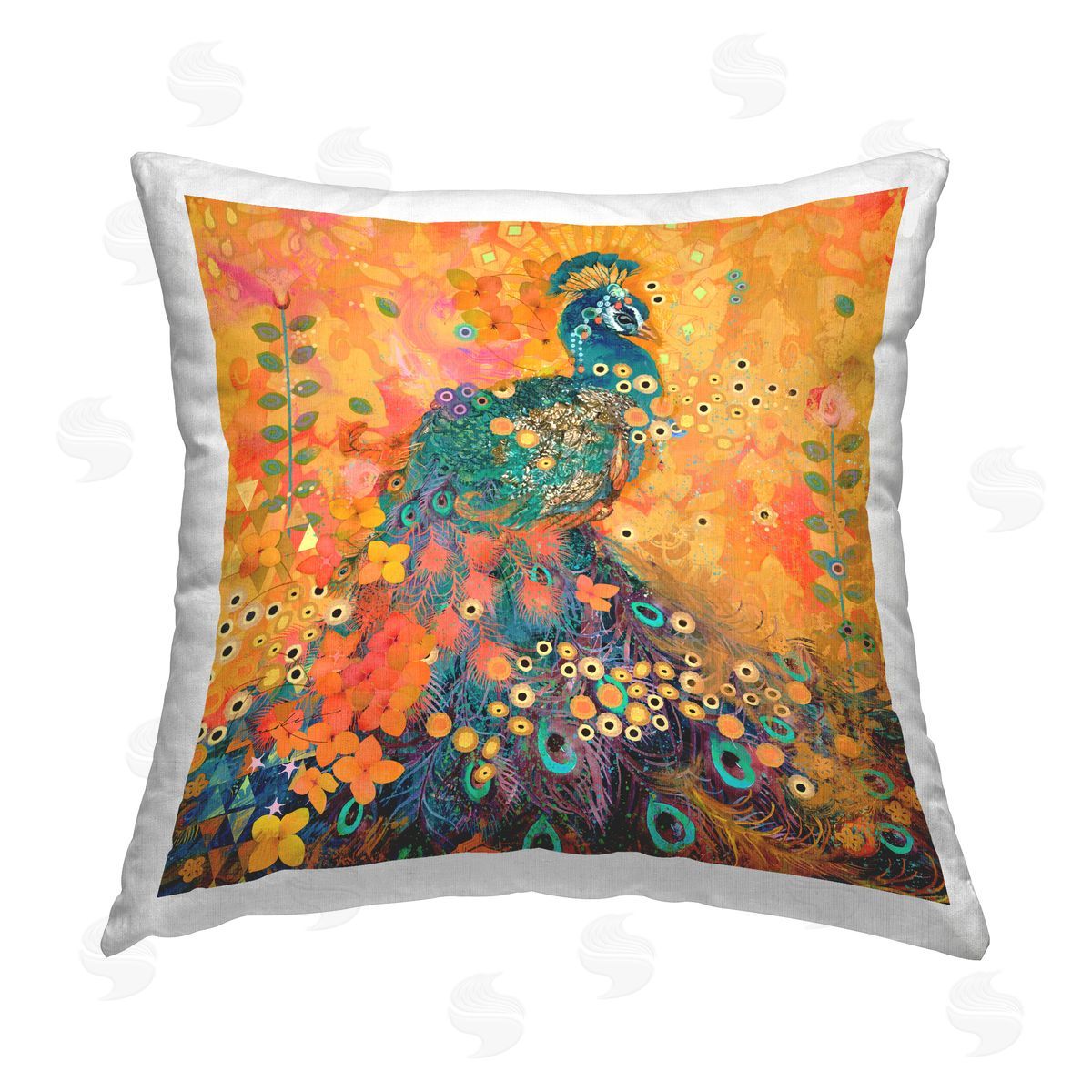 Evelia Designs Peacock Abstract Pattern Printed Plush Polyester Throw Pillow