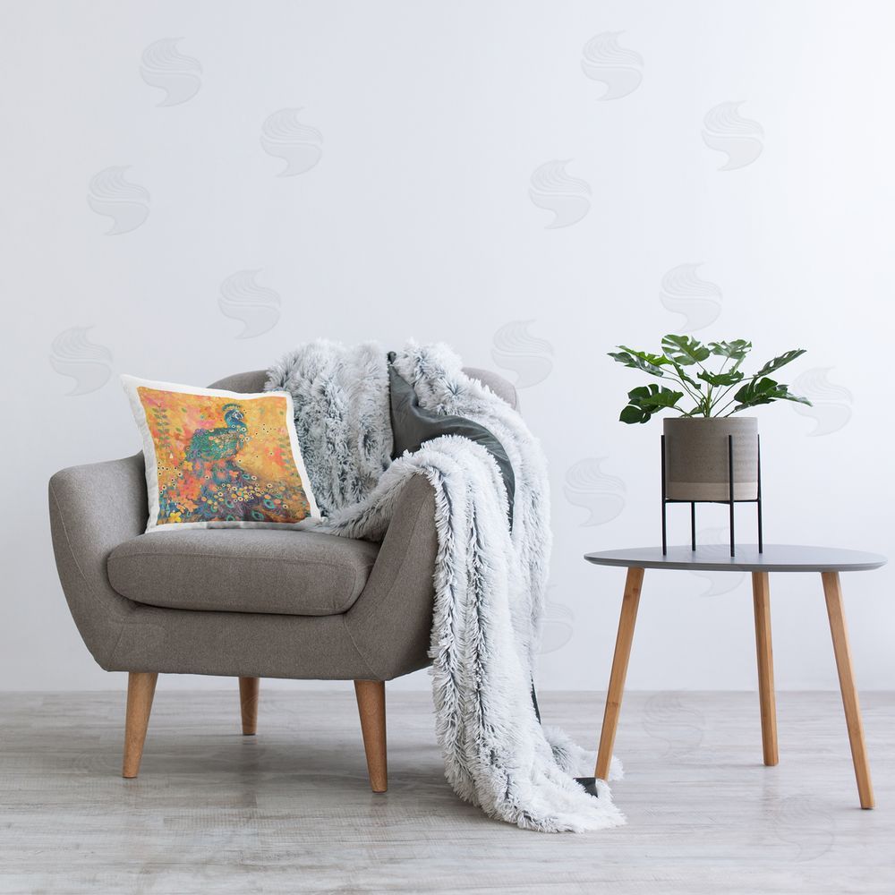 Evelia Designs Peacock Abstract Pattern Printed Plush Polyester Throw Pillow On Chair