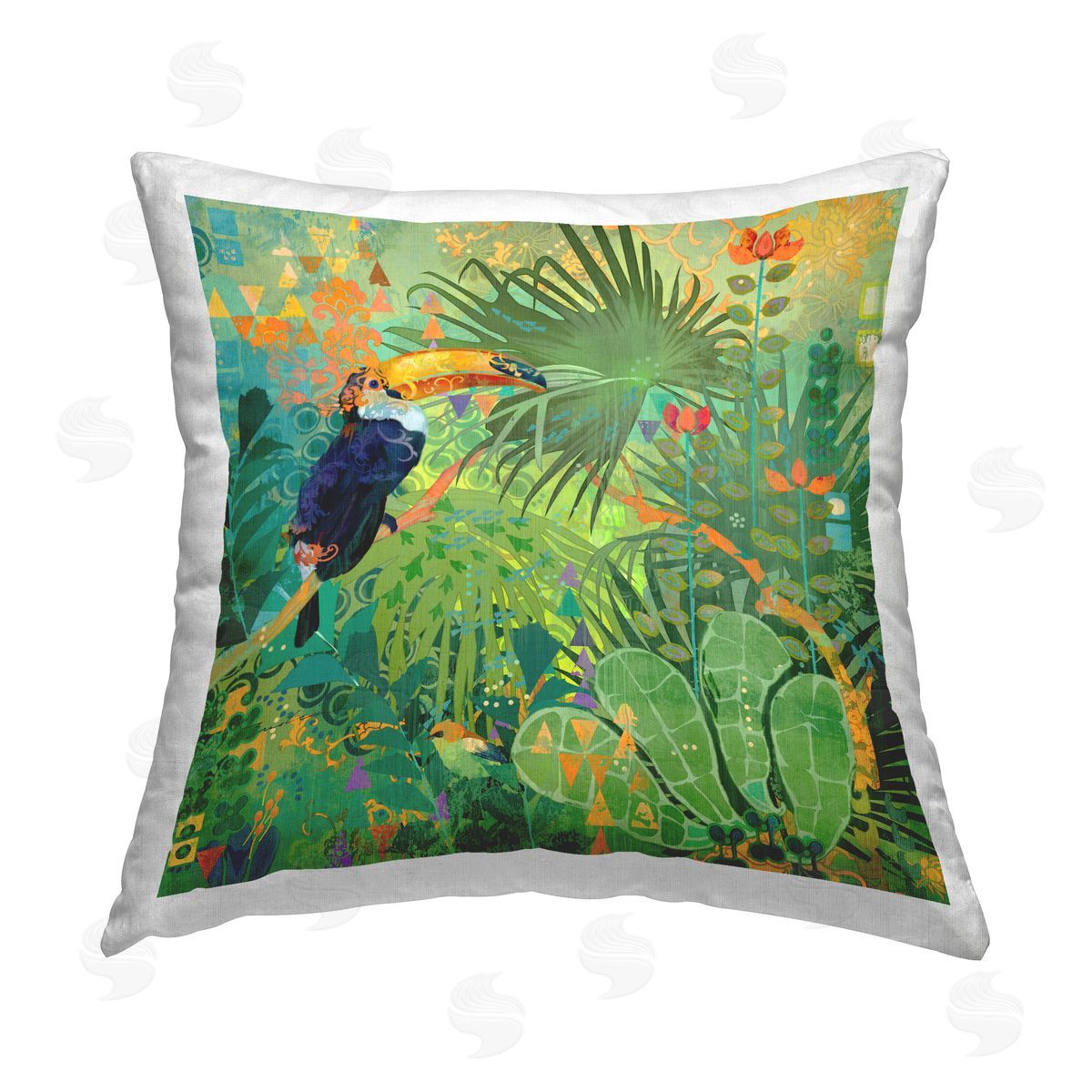 Evelia Designs Abstract Jungle Toucan Printed Plush Polyester Throw Pillow