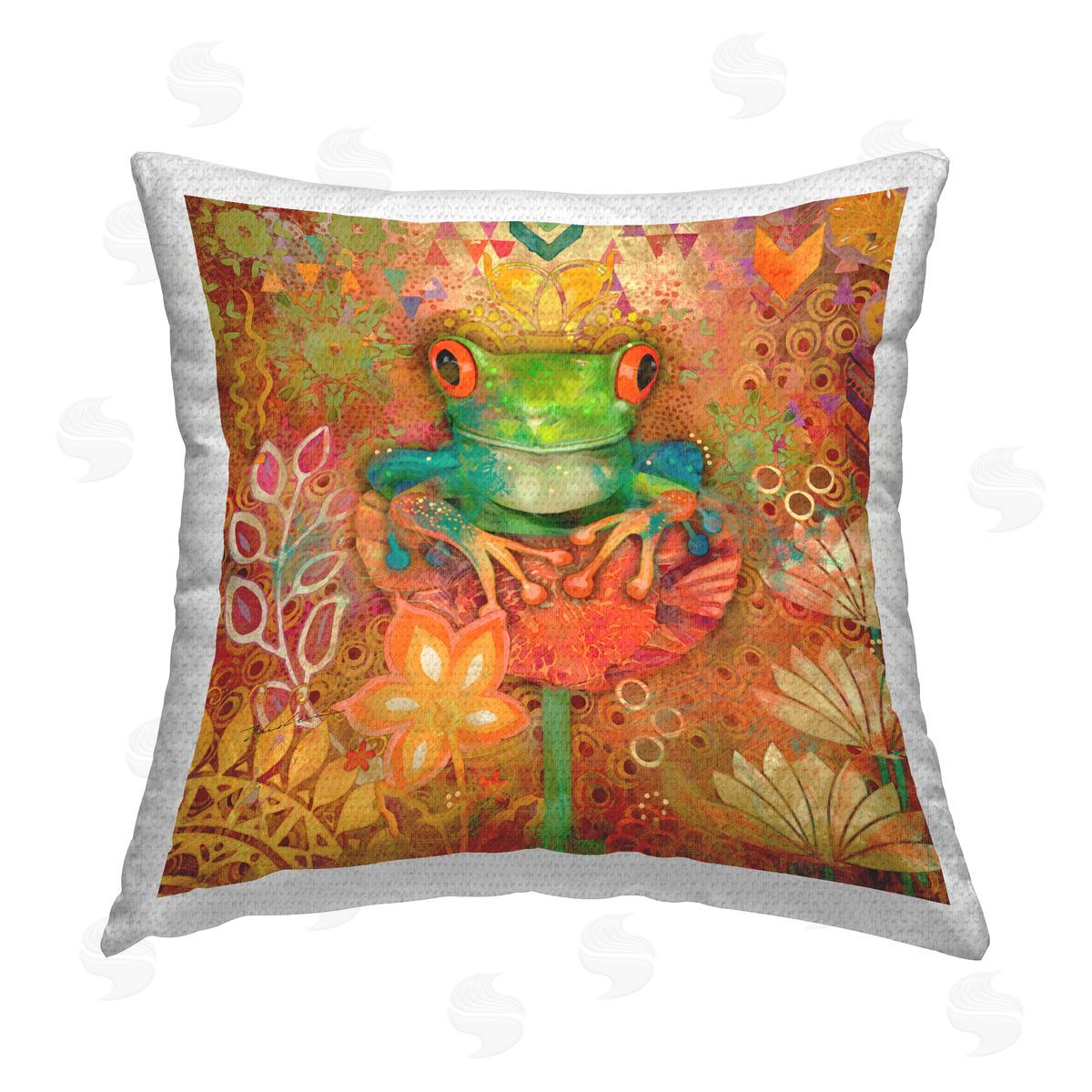 Evelia Designs Frog & Floral Pattern Outdoor Quick-Dry Polyester Printed Throw Pillow