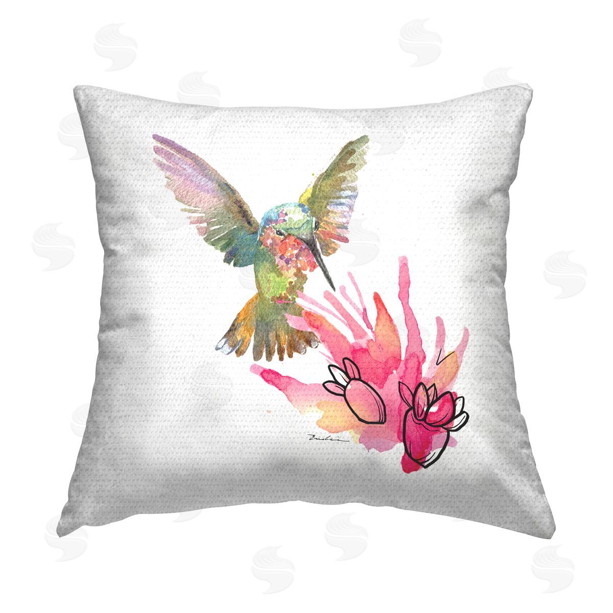 Evelia Designs Hummingbird & Cactus Outdoor Quick-Dry Polyester Printed Throw Pillow