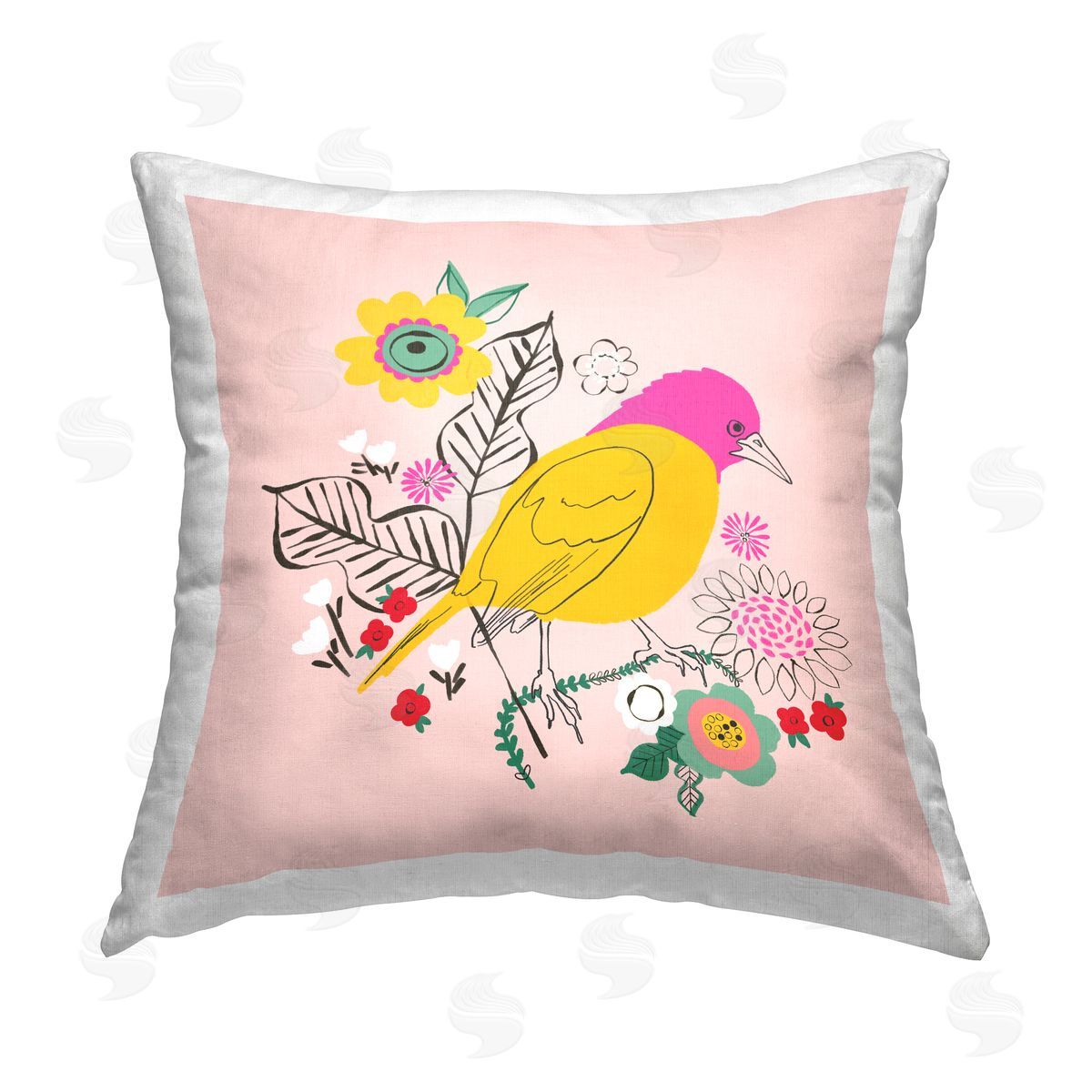Pragya Kothari Bird & Florals Pattern Printed Plush Polyester Throw Pillow