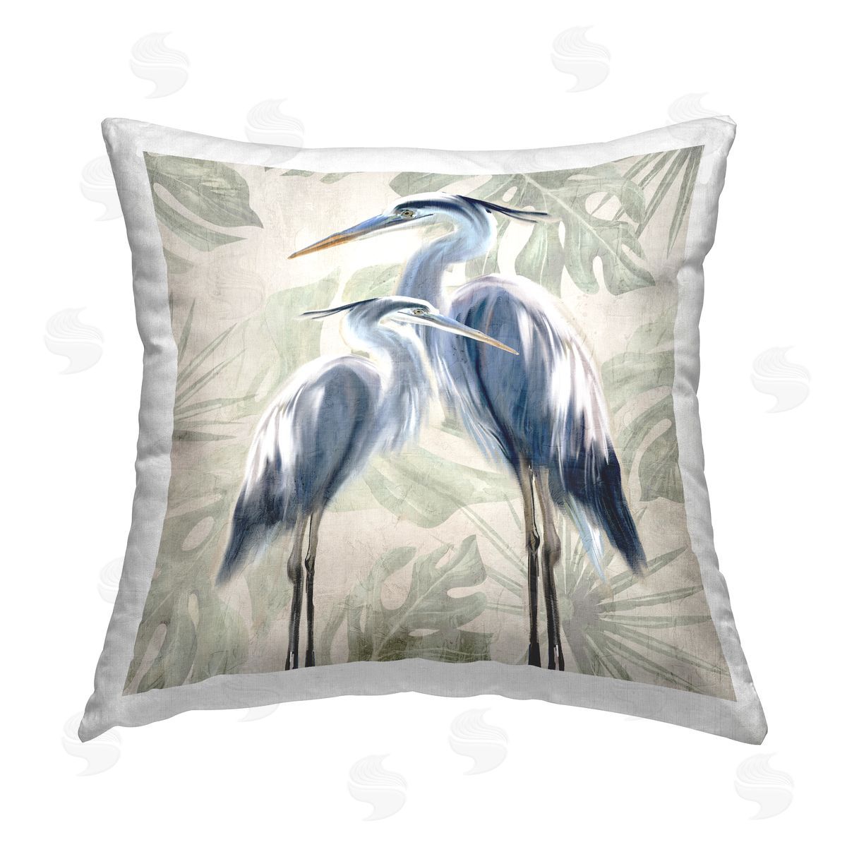 Kim Allen Herons & Leaf Pattern Printed Plush Polyester Throw Pillow