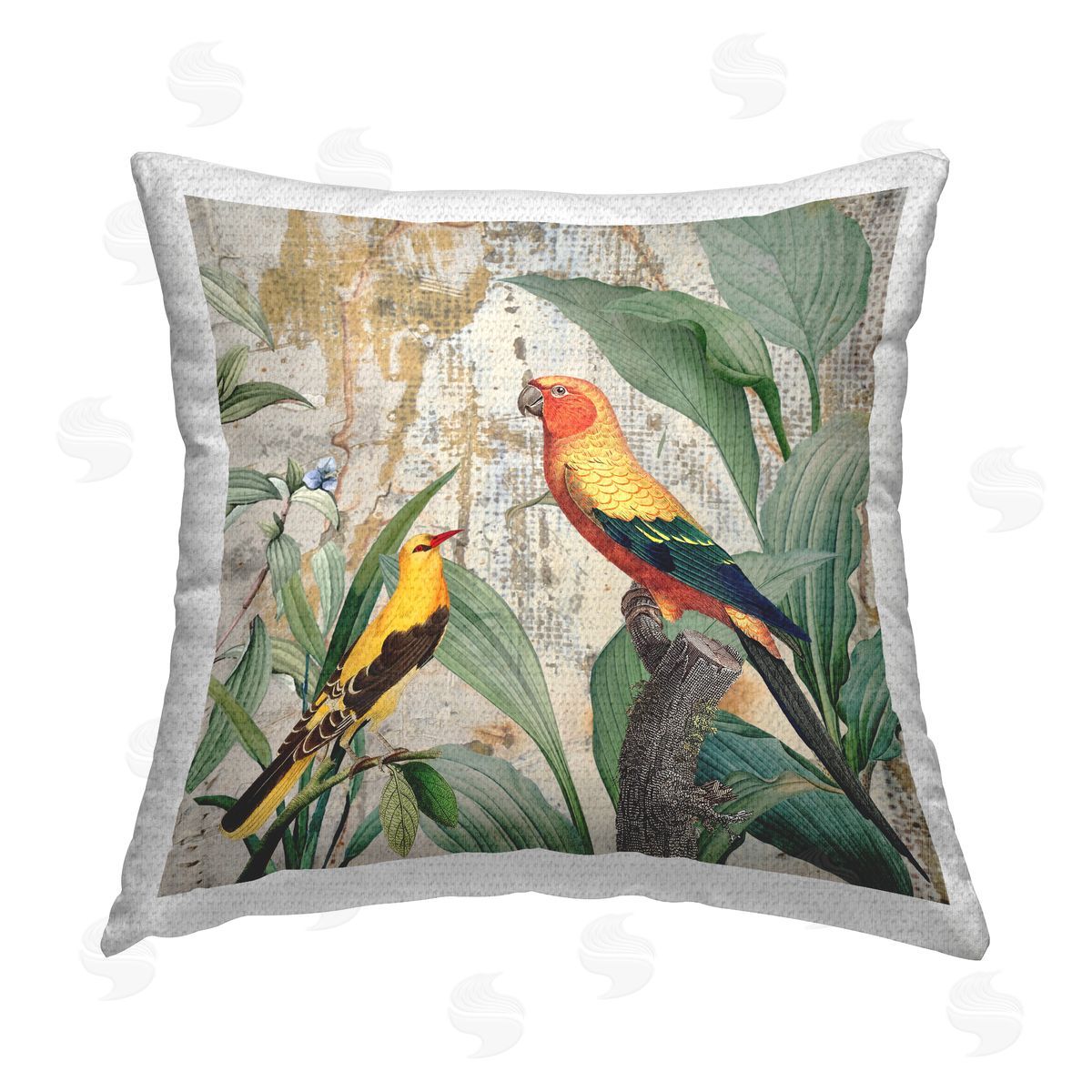 Karen Smith Rustic Tropical Birds Outdoor Quick-Dry Polyester Printed Throw Pillow