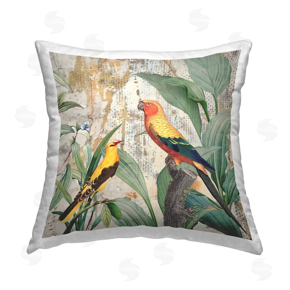 Karen Smith Rustic Tropical Birds Printed Plush Polyester Throw Pillow